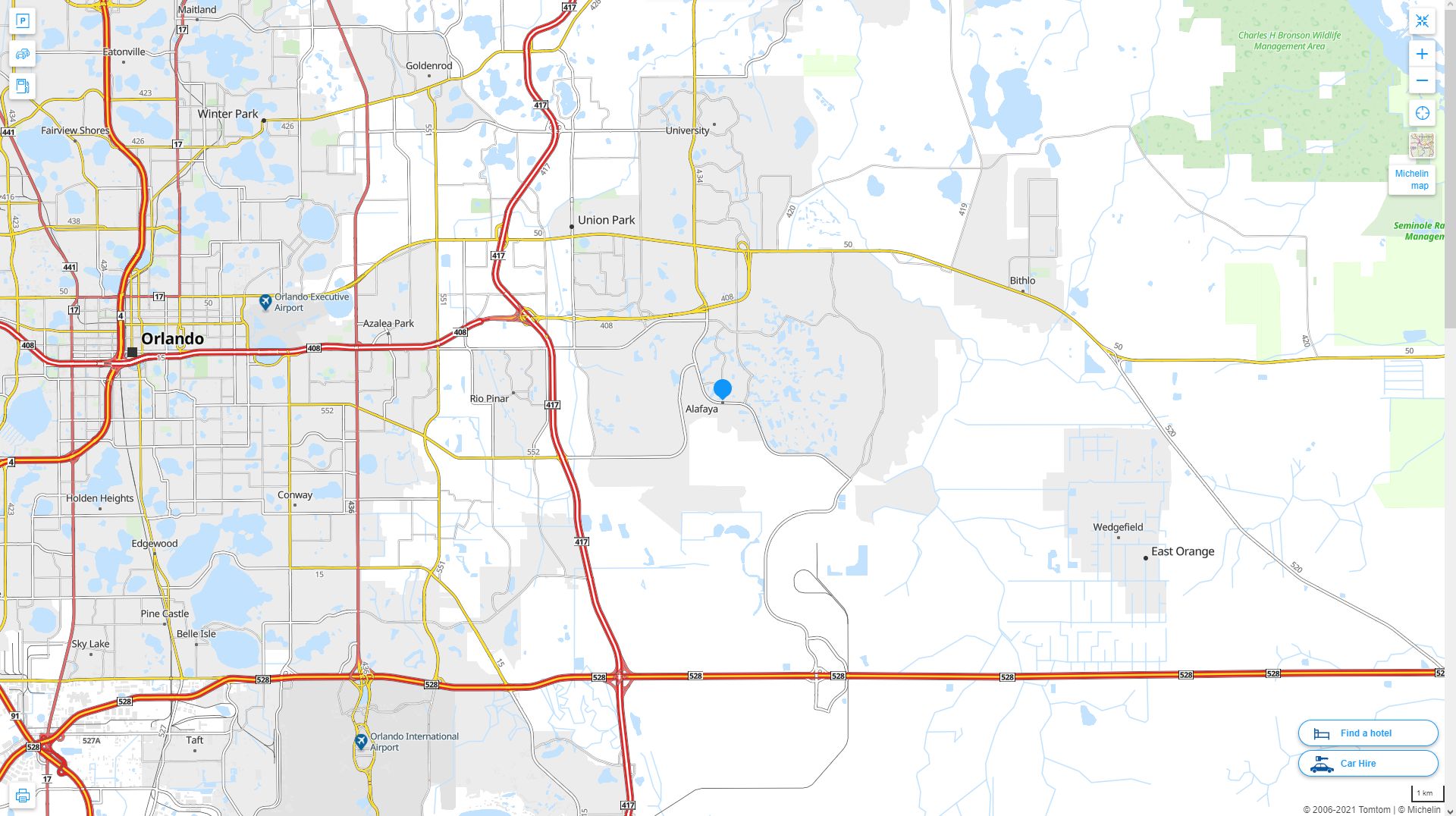 Alafaya Florida Highway and Road Map